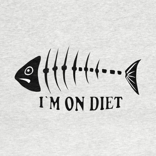 On Diet Weight Loss Fishbone Funny Fish White Pirate Skinny by PrintingJack